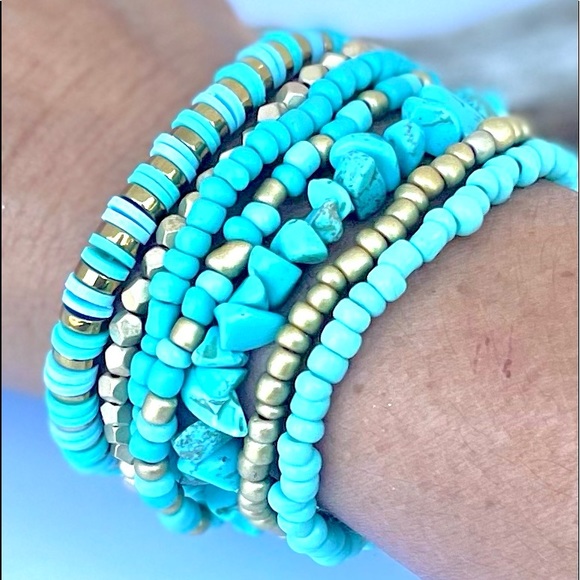 NWT “Boho Soul” Stackable Bracelet 7 Piece Set, Bundled Bracelets, Turquoise - Picture 4 of 4